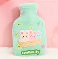 Cute mint green plush hot water bottle cover with cartoon animal embroidery - 350ml / Green Fatty Mouse Thickened