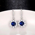 Elegant round blue sapphire halo earrings with sparkling white cubic zirconia in S925 silver - Sapphire Zircon Long Earrings Led-111