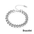 Pulsera de cadena cubana gruesa para hombre en acero titanio plateado con sello K18 y cierre - Color Acero