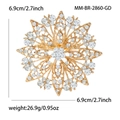 Detailweergave van de maat van de gouden zonnebloemspeld met strass, 6,9 cm hoog - Zonnebloem/Sneeuwvlok Stijl / Goud