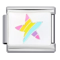 Italian charm link in silver stainless steel with a colorful striped star pattern - Cute Animal Style (ICJ985)