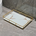 Luxury bathroom vanity tray with gold metal frame and white marble base, size 28.5x19x5cm - Large White Gold (Glass Base)