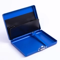 Blue metallic cigarette case with flip lid and internal spring clamp for storage - Card Box + Cigarette Case / Blue