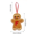 Christmas gingerbread man ornament with red letter F embroidery and hanging loop - Style F