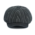 Berretto newsboy nero a righe verticali bianche con visiera nera a contrasto - Taglia unica / Nero