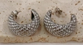Silver stainless steel C-shaped stud earrings featuring a textured scale pattern - Silver Scale Texture Style (AE40904A0W0)
