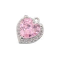Macro shot of 18K gold-plated heart pendant with pink zircon and micro-pave setting - Silver/Pink Zirconia