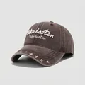 Detailed embroidery of white Boston letters on a dark brown cotton kids baseball cap - 54cm (3-8 Years) / Brown
