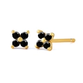 S925 silver needle four-leaf flower stud earrings with black cubic zirconia and gold plating - Black Gold