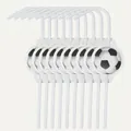 Pack of 10 flexible white soccer theme party straws with round football decorative cards - Soccer Straws 10PCS