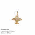 Airplane shaped pendant in 14K gold stainless steel with white zircon inlays - Airplane Shape Inlaid Charm / AP34909 Gold (Zirconia Inlaid Style)