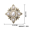 Vintage golden flower brooch with large white pearl and rhinestones, size 6.4x5.9cm - Vintage White Leaf Pearl