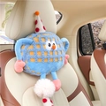 Blue plaid monster car headrest pillow with cute hat for vehicle seat decoration - Headrest / Blue