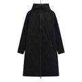 Abrigo largo acolchado negro para mujer con capucha, diseño de rombos y cremalleras - XS / Negro