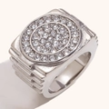 Anillo de sello plateado para hombre en acero inoxidable con circonitas y diseño de ranura - US 9 / Color Acero