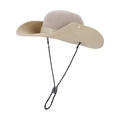 Beige breathable hollow mesh sun hat with wide brim and adjustable chin strap - Khaki