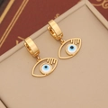 Macro shot of gold evil eye earrings with vibrant blue enamel details on textured surface - Classic Oil Dripped Eye (3#)