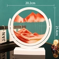 Orange sand art hourglass with white frame and mountain landscape, 20.2x21.4cm - 8 Inch White Frame Rotate Red