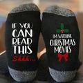 Black Christmas movie socks in cotton blend featuring creative text on soles - One Size / Bowknot Grey Black