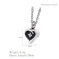 Polished heart cremation urn necklace in stainless steel with crystal and size specs - Stainless Steel / LP1233 Silver Black Heart