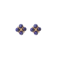 Orecchini a lobo a fiore in oro con perle blu di lapislazzuli e design a quattro petali - Orecchini a fiore con perle di lapislazzuli