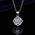 Silver flower pendant necklace featuring a round-cut central stone and micro-pave petals - Xl-139 [with Cross Chain]
