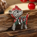 Elegant Christmas reindeer brooch with red and green rhinestones on silver metal - Christmas Deer - Antique Silver