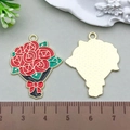 White lily and red rose alloy bouquet charm with green leaves for DIY jewelry - Red Enamel Rose Bouquet 31*25mm