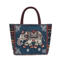 Borsa etnica in tessuto blu con motivo a elefante colorato e manici marroni - Elefante Blu