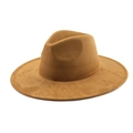 Classic caramel faux suede wide brim jazz fedora hat with flat edge for men and women - M (56-58cm) / Suede Heart Khaki