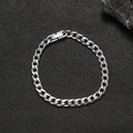 Bracelet à mailles cubaines argentées polies avec fermoir carré sur pierre noire - 6mm*17cm