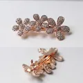 Rose gold flower hair clip set with white rhinestones and a spring duckbill buckle - 6.5cm Rose Gold Rouge Flower Rhinestone Spring Clip