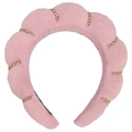 Pink sponge padded headband with gold rhinestone stripes and soft cloud twisted design - Single Headband (Terry Cloth) / Pink with Rhinestones