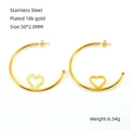 Gold plated 18k stainless steel hoop earrings with hollow heart charms, 50mm diameter - Heart Earrings (162)