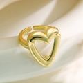 Minimalistischer, goldener, hohler Herzring, verstellbarer offener Ring aus poliertem Metall - Hohlherz (14466)