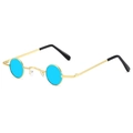 Retro small round steampunk sunglasses with sky blue lenses and golden metal frames - Gold Frame Blue Lenses