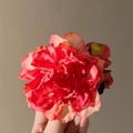 Handmade red and pink gradient silk flower hair clip with realistic peony petal details - Red Peony Hair Claw