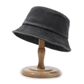 Vintage dark grey washed denim bucket hat with metal eyelets and reinforced brim edges - One Size / Black