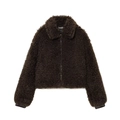 Chaqueta de forro polar marrón oscuro para mujer con cuello alto y puños acanalados en blanco - XS / café