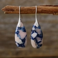 Detail of bohemian teardrop earrings featuring pink and blue stone textures on a branch - Pink Blue Stone Silver Color Hook