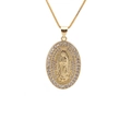 Gold plated oval Virgin Mary pendant necklace with cubic zirconia on white background - Gold Plated Oval Pendant-Box Chain / Gold-Guadalupe