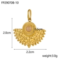Golden fan-shaped stainless steel pendant with round gemstone inlay and beaded edge - FP29070B-10 Light Blue Style