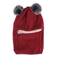 Winter red knitted balaclava for kids featuring white lining and two bicolor pom poms - Kids One Size / Burgundy