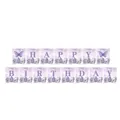 Banderole Happy Birthday lavande avec motifs papillons violets et imprimé floral - Bannière Lavande