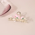 Pince à cheveux tulipe dorée avec papillon rose et perles sur fond rose - Pince Papillon Rose 11CM