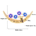 Floral crescent brooch in gold alloy with enamel flowers and sparkling rhinestones - Floral Crescent Style (HC0248) / Pink-Blue-Gold
