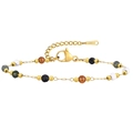 Bohemian gold stainless steel bracelet with colorful amber-style beads and lobster clasp - BR-1841G Bracelet-Multi-color Round Beads-Stainless Steel