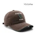 Retro washed cotton baseball cap in coffee color with detailed letter embroidery - Brown