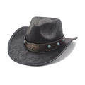 Chapeau de cowboy noir avec texture cuir vintage et boucle étoile avec turquoise - M(56-58cm) / Noir