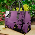 Borsa in pelle PU viola con stampe di Halloween su sfondo naturale all'aperto - Borsa 0023-Castello viola